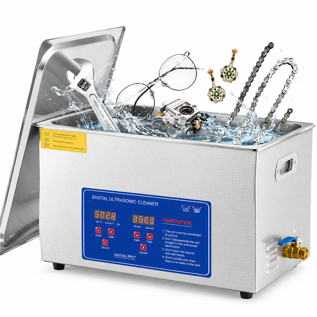 Professional Ultrasonic Cleaner, 30 L Ultrasonic Jewelry Cleaner with Digital Timer & Heater, Stainless Steel Industrial Sonic Cleaner 40kHz for Glasses, Watches, Rings, Small Parts