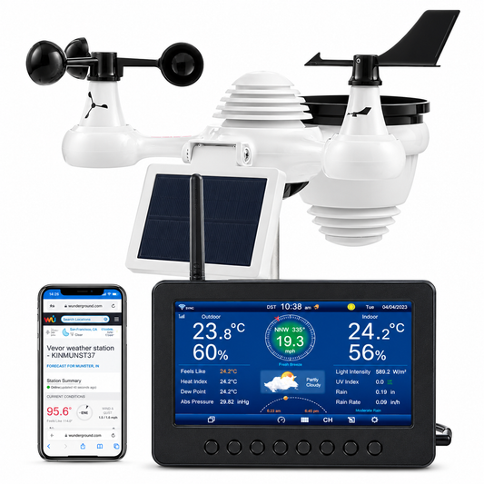 7-in-1 Wireless Weather Station with Wi-Fi, 7" TFT Colorful Display, Solar-Powered Outdoor Sensor, Indoor & Outdoor Monitoring, Includes Temperature, Humidity, Wind Speed/Direction, and Rainfall
