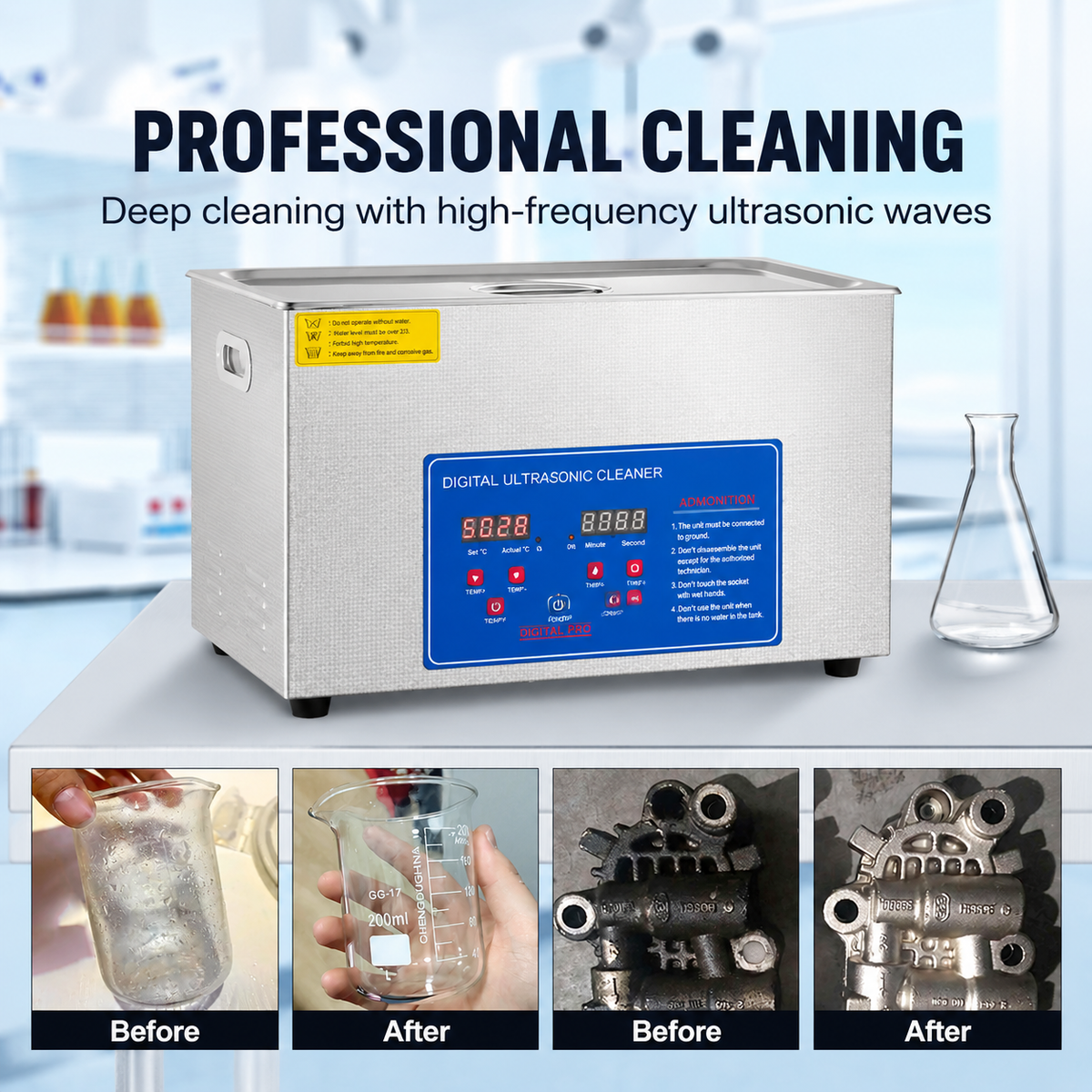 Professional Ultrasonic Cleaner, 30 L Ultrasonic Jewelry Cleaner with Digital Timer & Heater, Stainless Steel Industrial Sonic Cleaner 40kHz for Glasses, Watches, Rings, Small Parts
