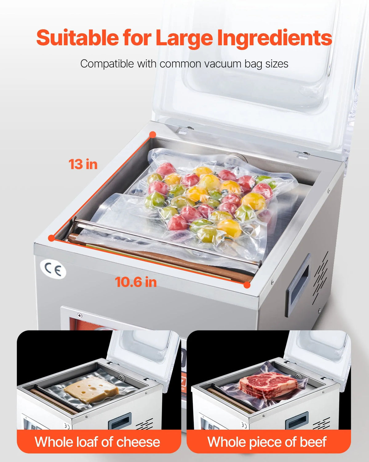 Chamber Vacuum Sealer, 260W Sealing Power, Vacuum Packing Machine for Wet Foods, Meats, Marinades and More, Compact Size with 10.2 in Sealing Length, Applied in Home Kitchen and Commercial Use