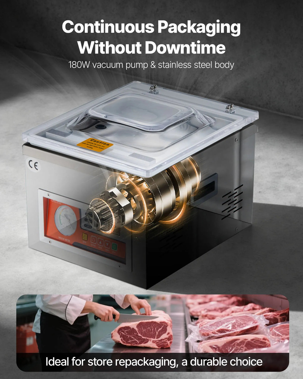 Chamber Vacuum Sealer, 260W Sealing Power, Vacuum Packing Machine for Wet Foods, Meats, Marinades and More, Compact Size with 10.2 in Sealing Length, Applied in Home Kitchen and Commercial Use